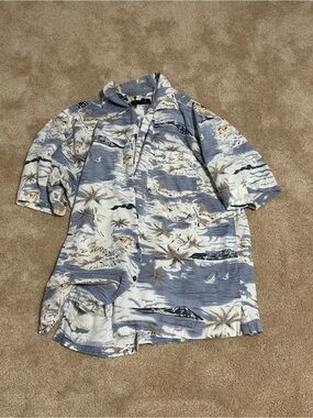 Milano Men's Light Blue & White Tropical Print Shirt Jacket